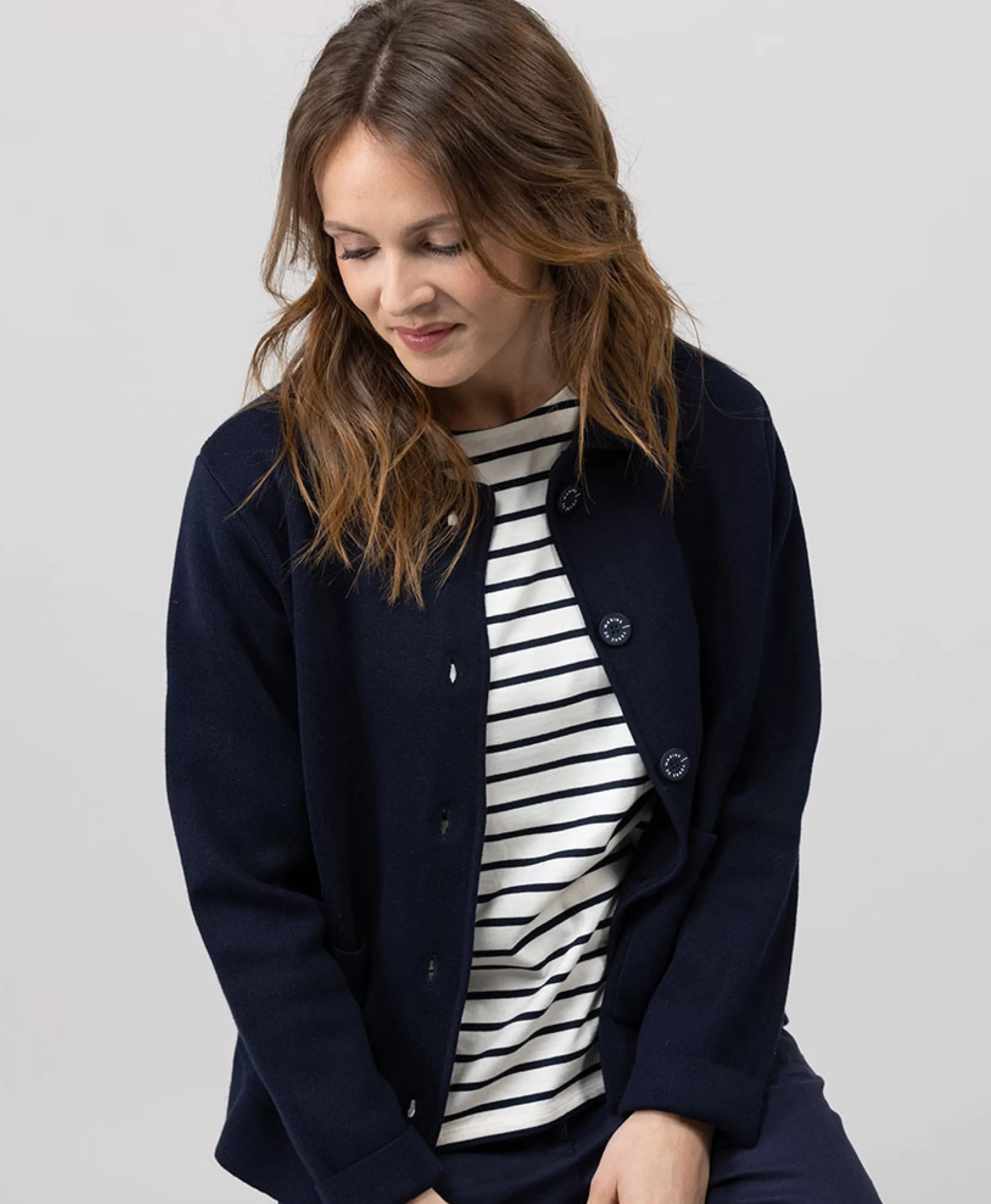 Terre de Marins CARDIGAN TRICOT BLEU INDIGO IXODE Outlet