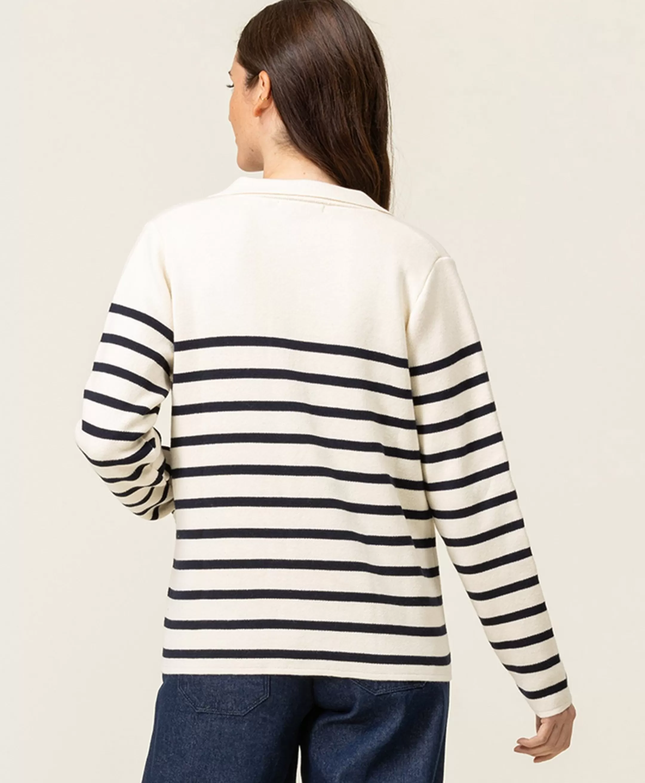 Terre de Marins CARDIGAN TRICOT FOND GREGE RAYE INDIGO GIXODE Fashion