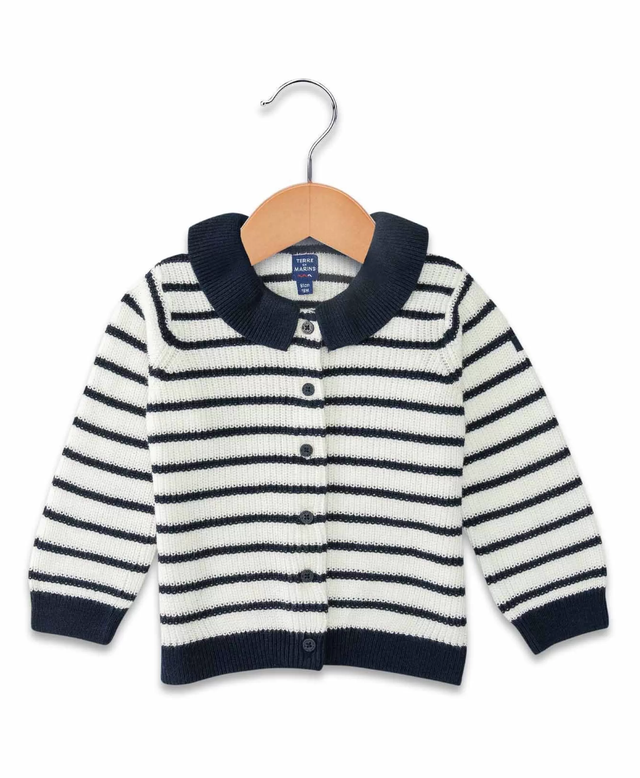 Terre de Marins CARDIGAN TRICOT FOND NATUREL RAYE INDIGO GEMY Cheap