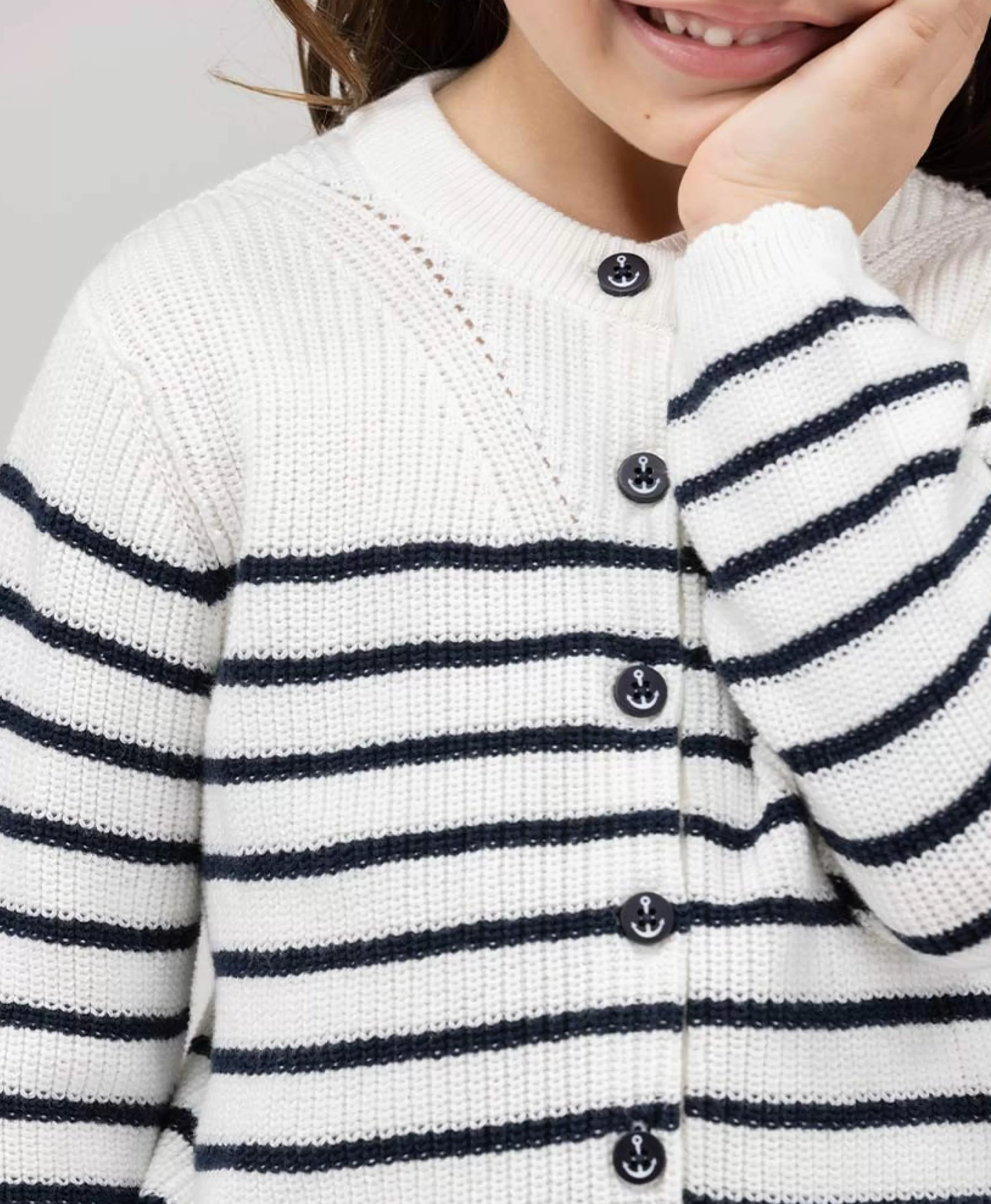 Terre de Marins CARDIGAN TRICOT FOND NATUREL RAYE INDIGO ISEO Fashion