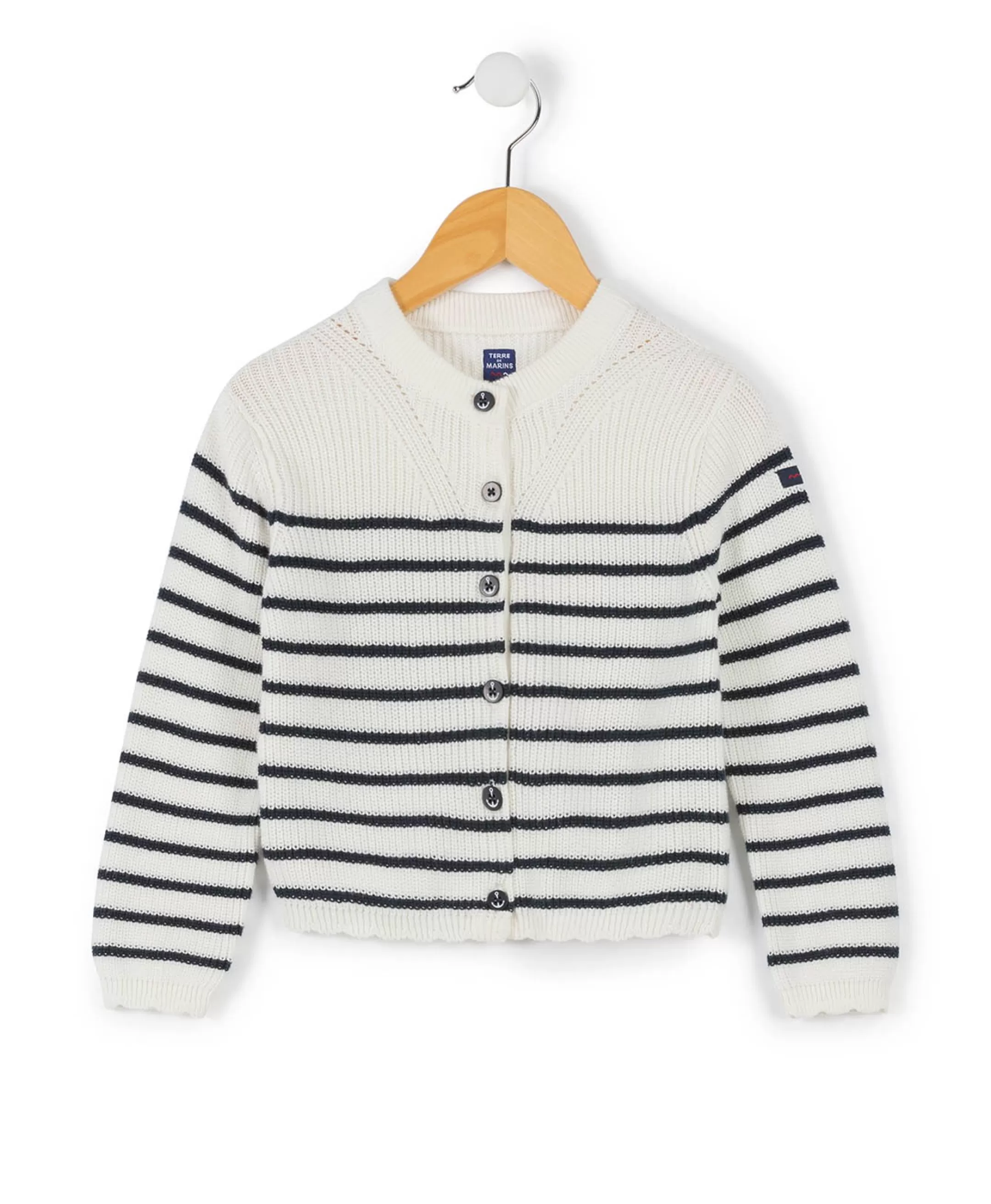 Terre de Marins CARDIGAN TRICOT FOND NATUREL RAYE INDIGO ISEO Fashion