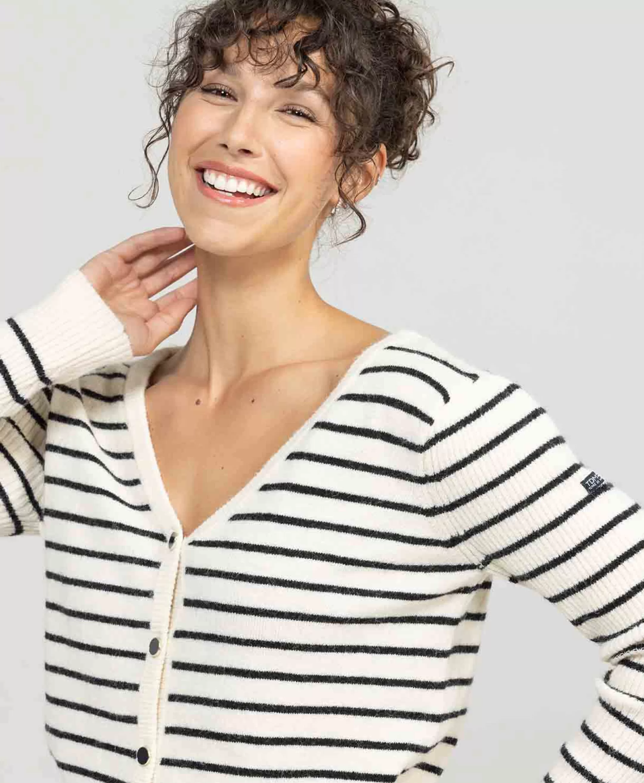 Terre de Marins CARDIGAN TRICOT FOND NATUREL RAYE MARINE LIRON Sale