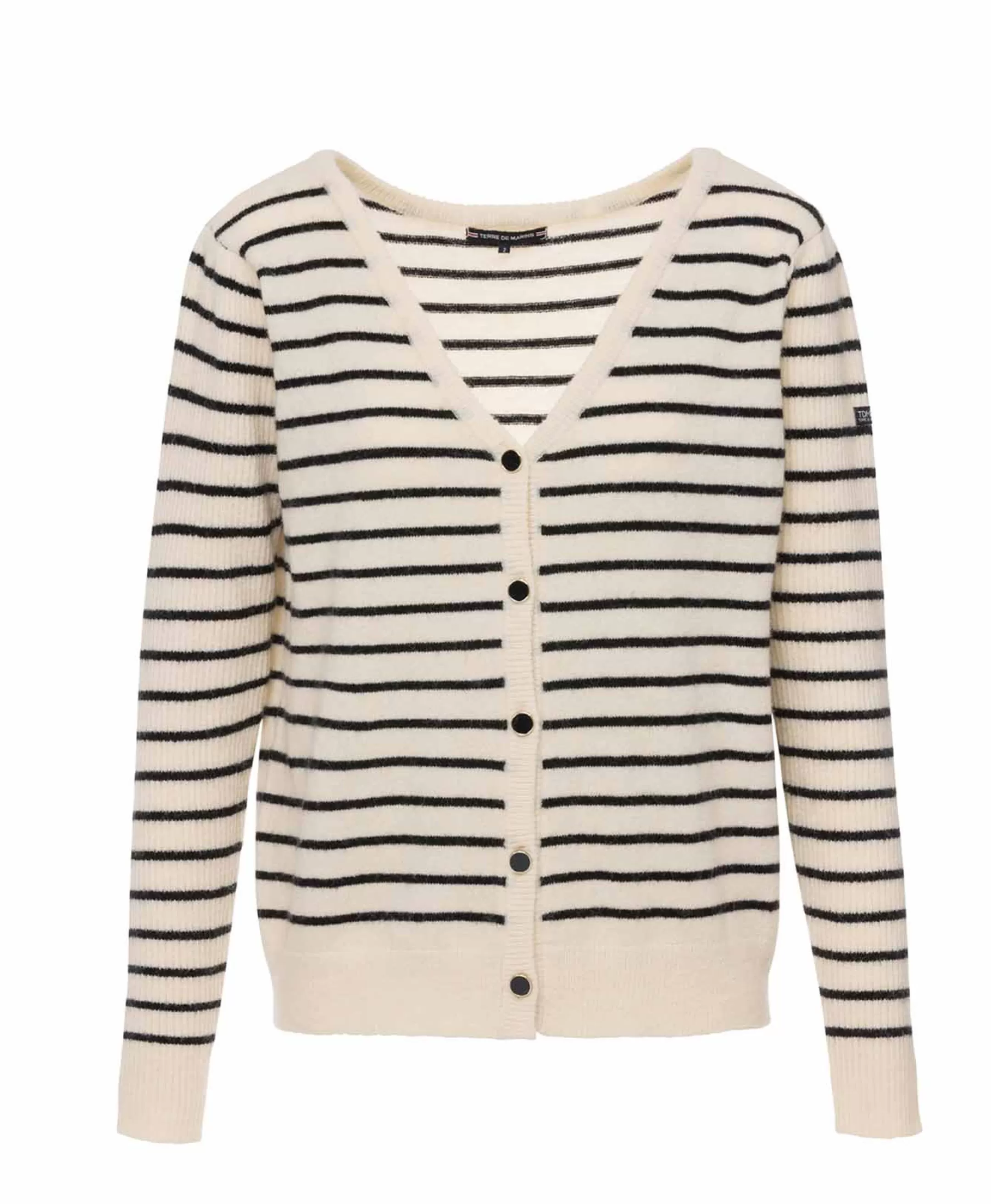 Terre de Marins CARDIGAN TRICOT FOND NATUREL RAYE MARINE LIRON Sale