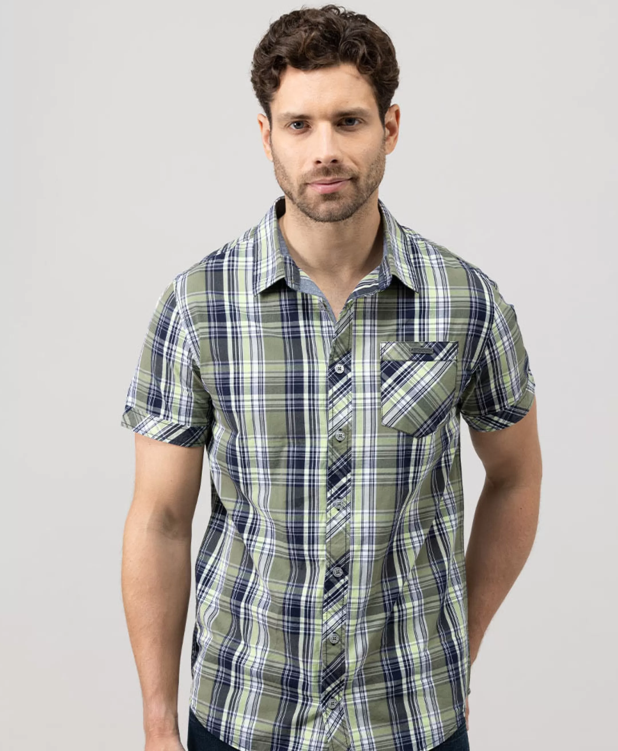 Terre de Marins CHEMISE CHEMISIER MC CARREAUX VERT OLIVE ECARO Online