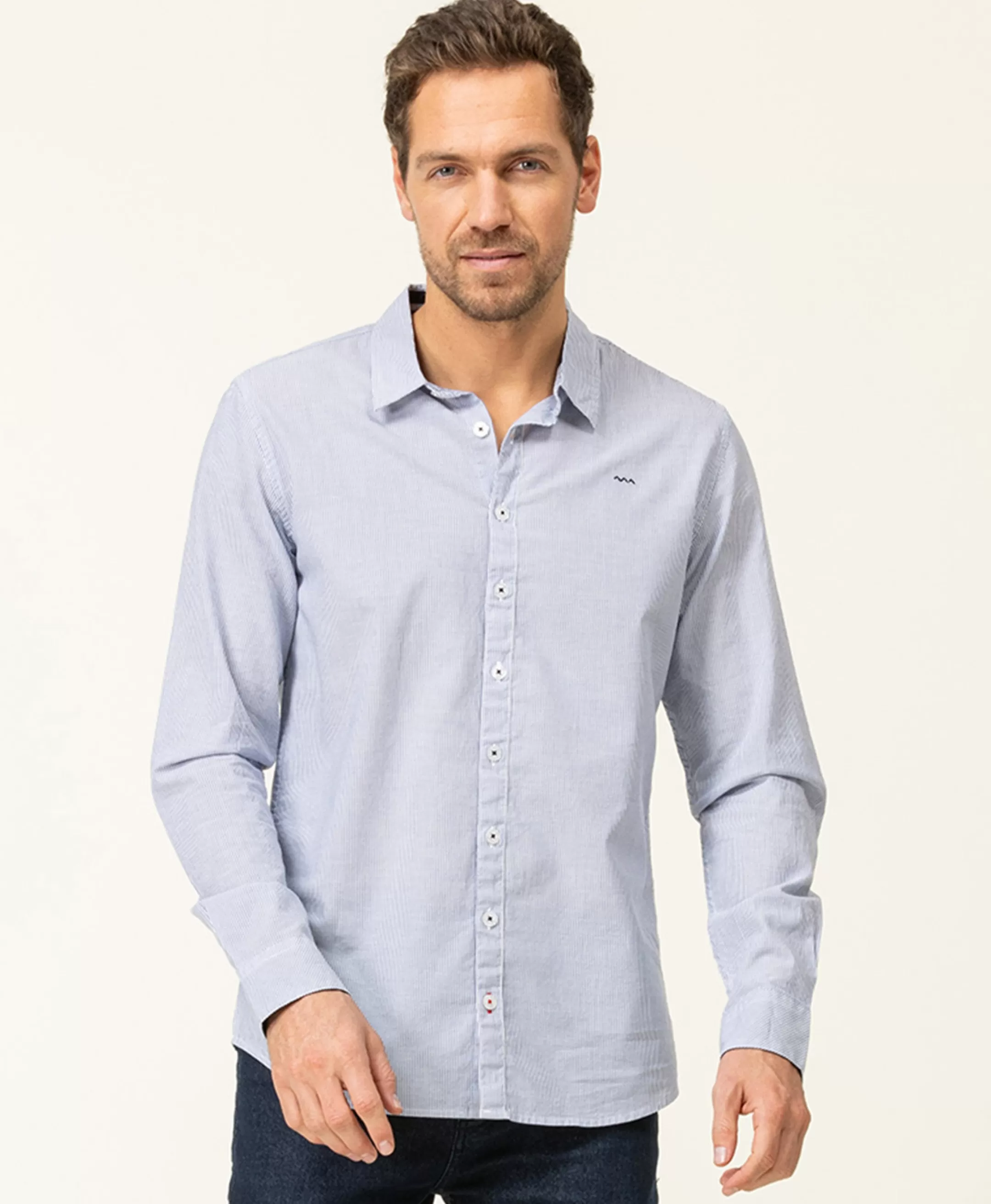 Terre de Marins CHEMISE CHEMISIER ML FOND BLANC RAYE BLEU CIEL CAKITE Sale