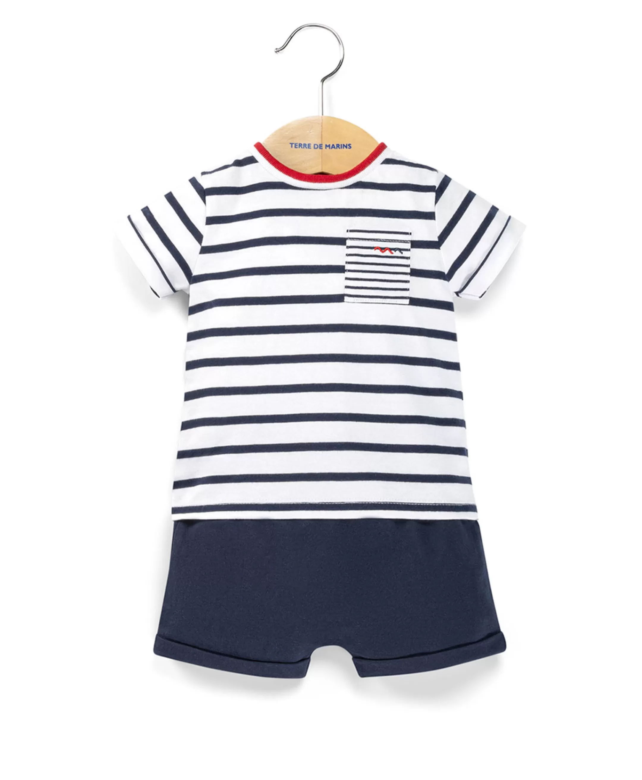 Terre de Marins ENS SHORT + HAUT FOND BLANC RAYE INDIGO SHAPI Clearance