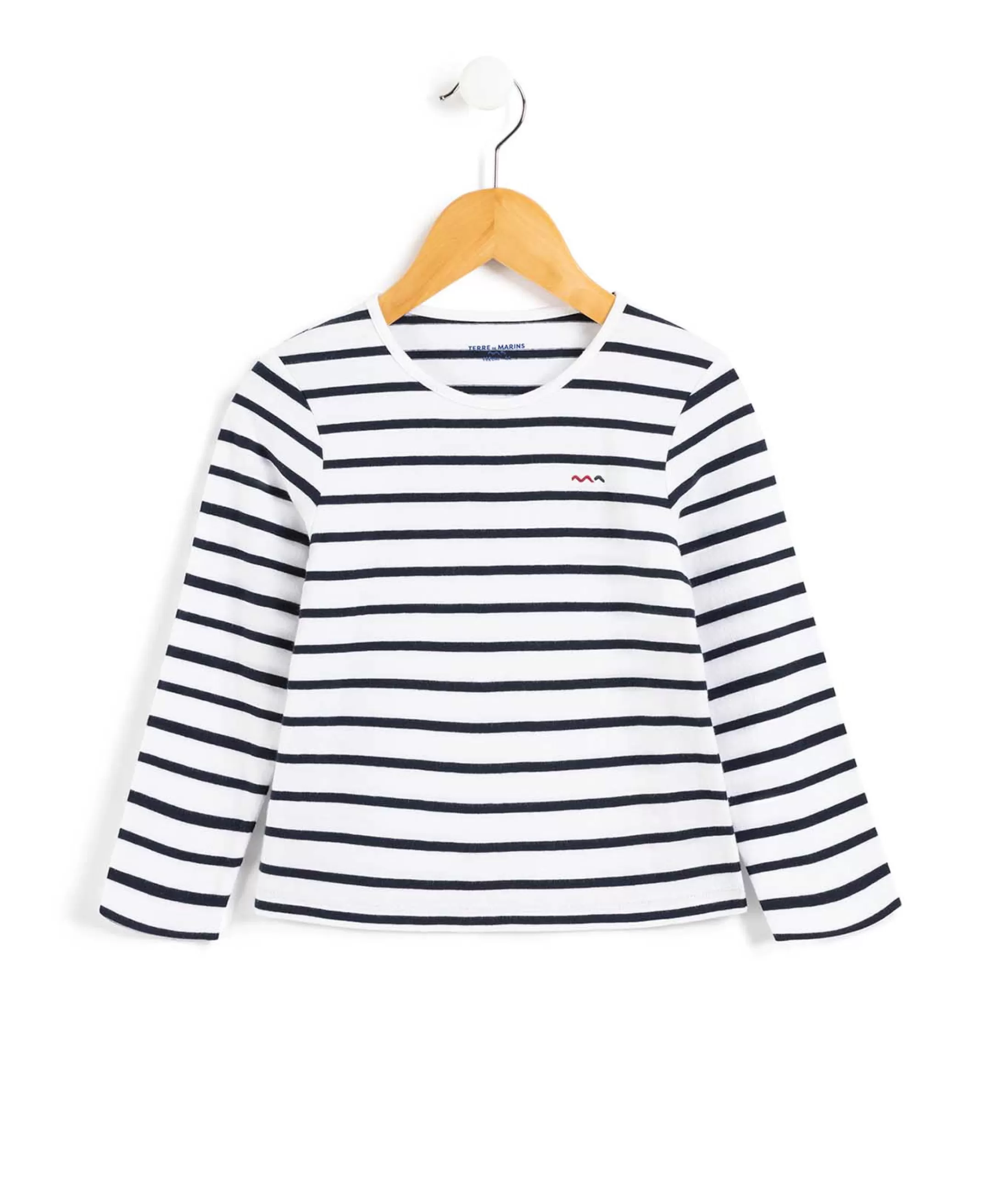 Terre de Marins MARINIERE ML FOND BLANC RAYE INDIGO ECOFIL Hot