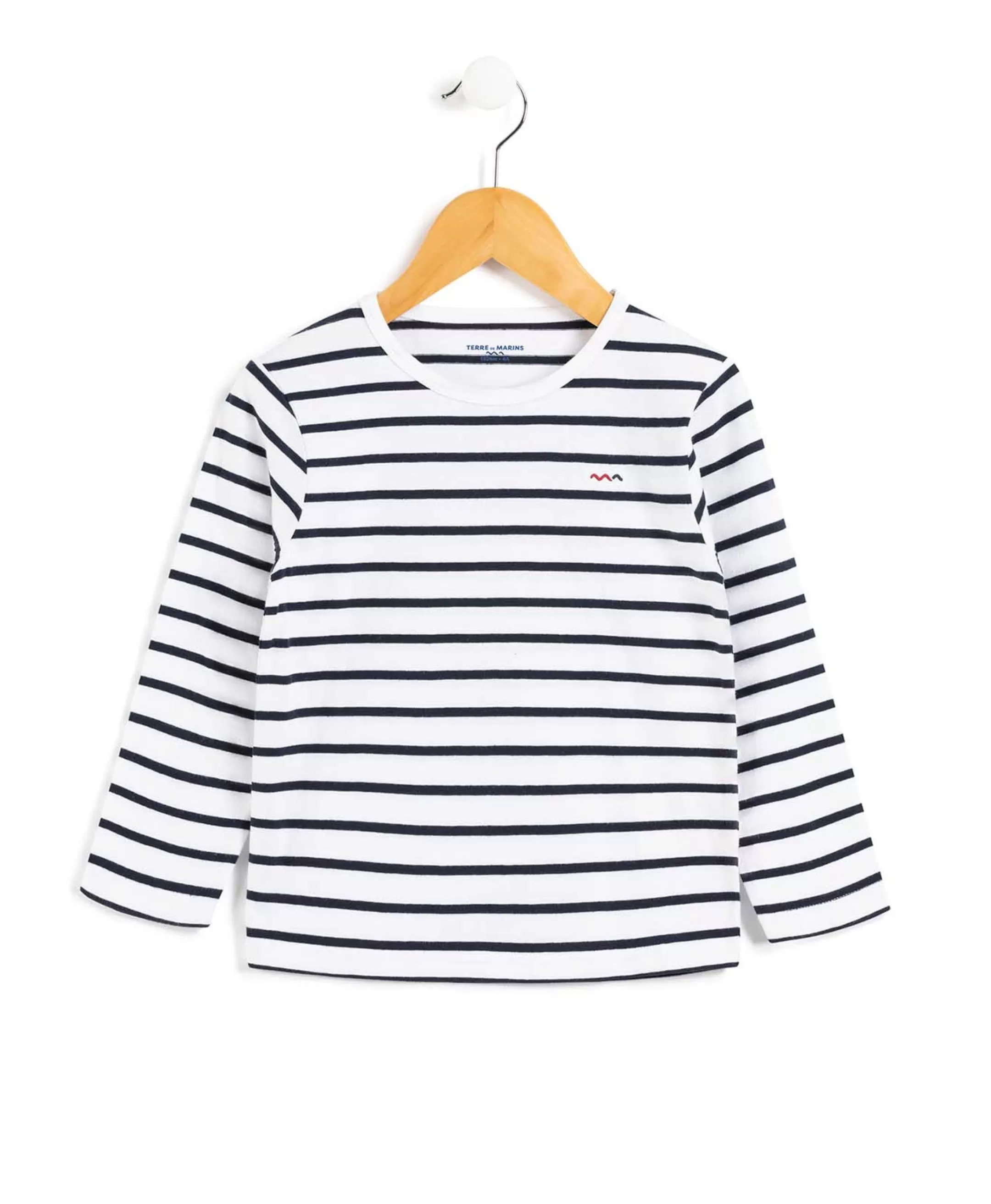 Terre de Marins MARINIERE ML FOND BLANC RAYE INDIGO ECOGAL Flash Sale