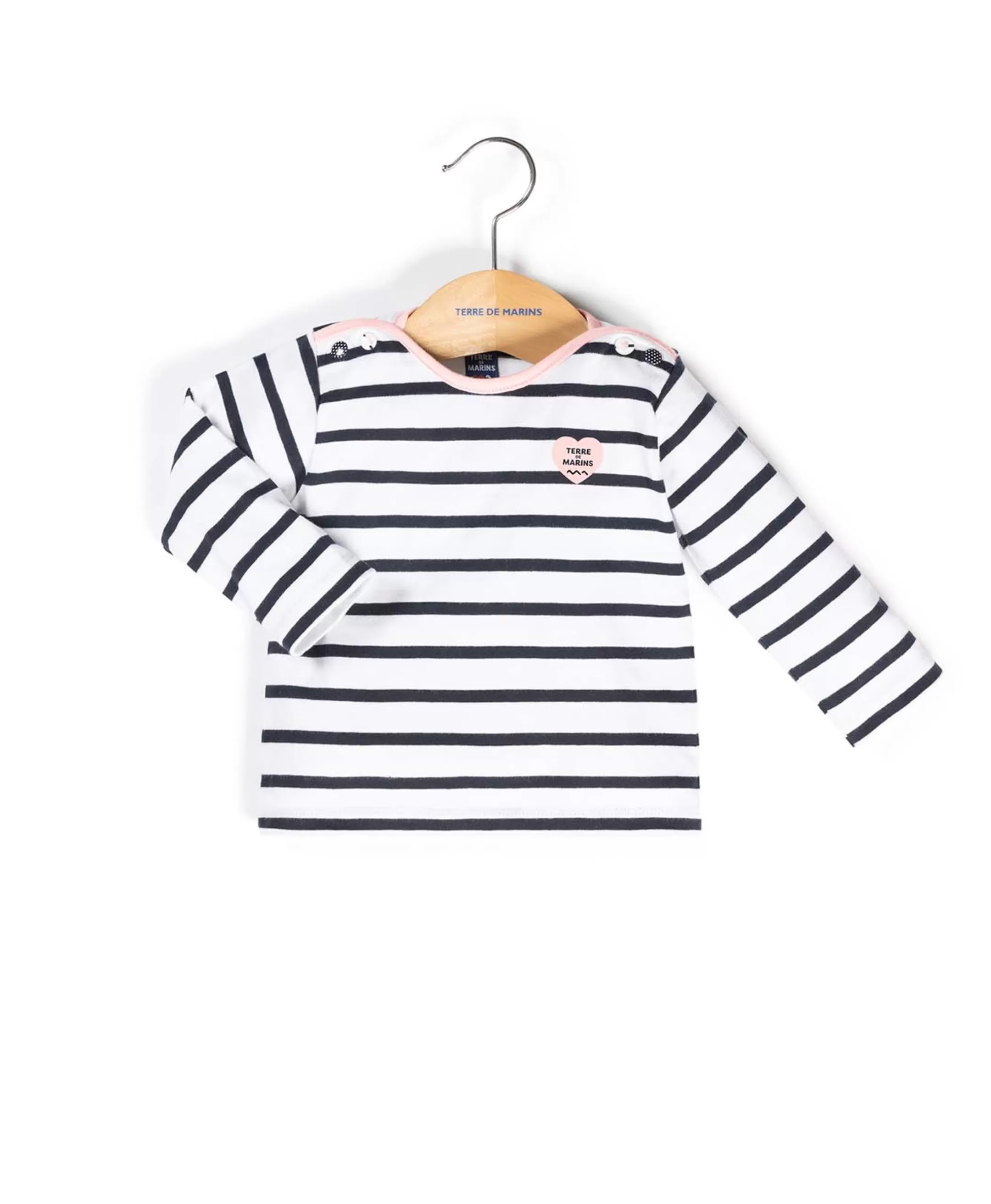 Terre de Marins MARINIERE ML FOND BLANC RAYE INDIGO PESTELA Sale