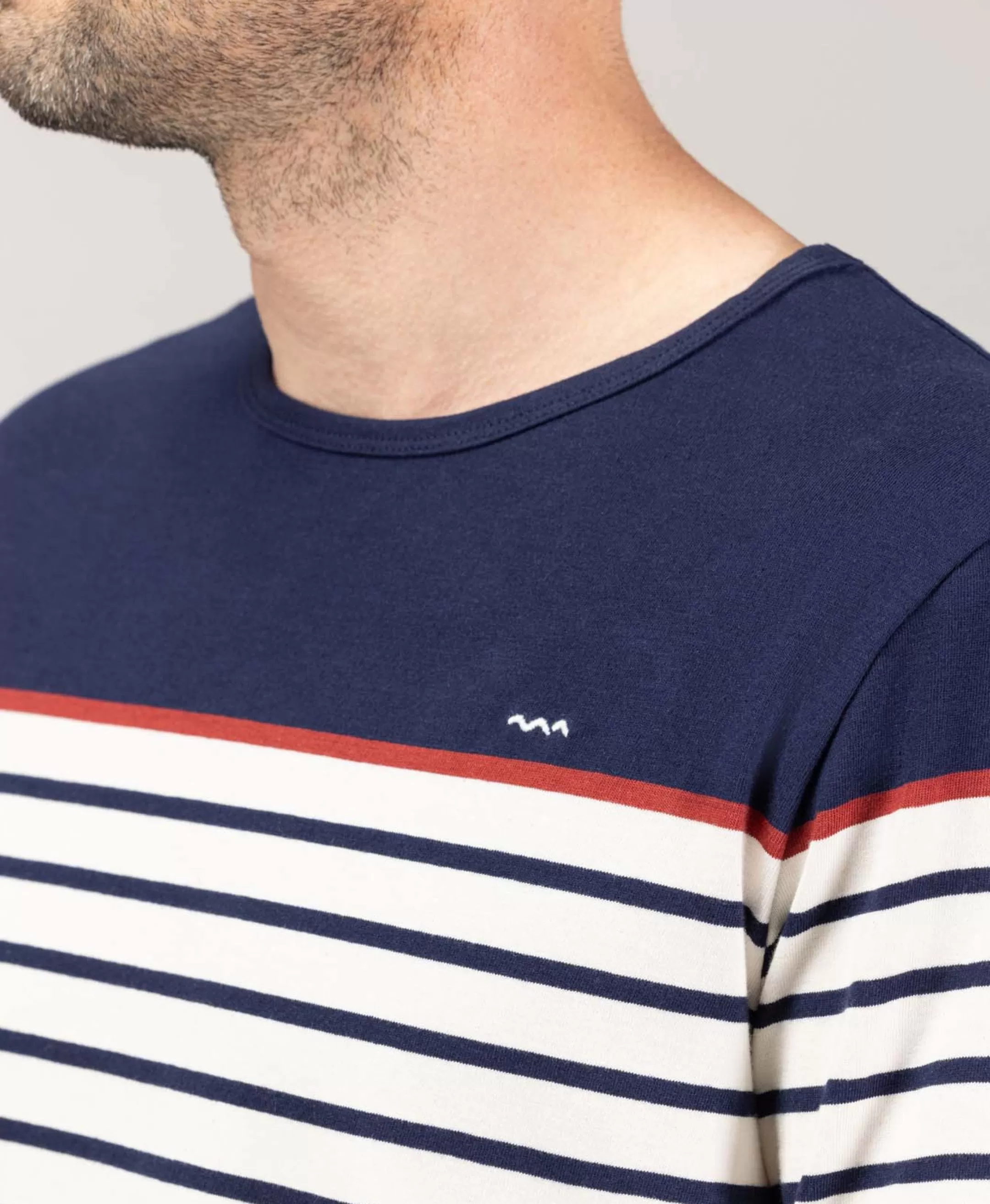 Terre de Marins MARINIERE ML FOND GREGE RAYE INDIGO MARITAGE Sale