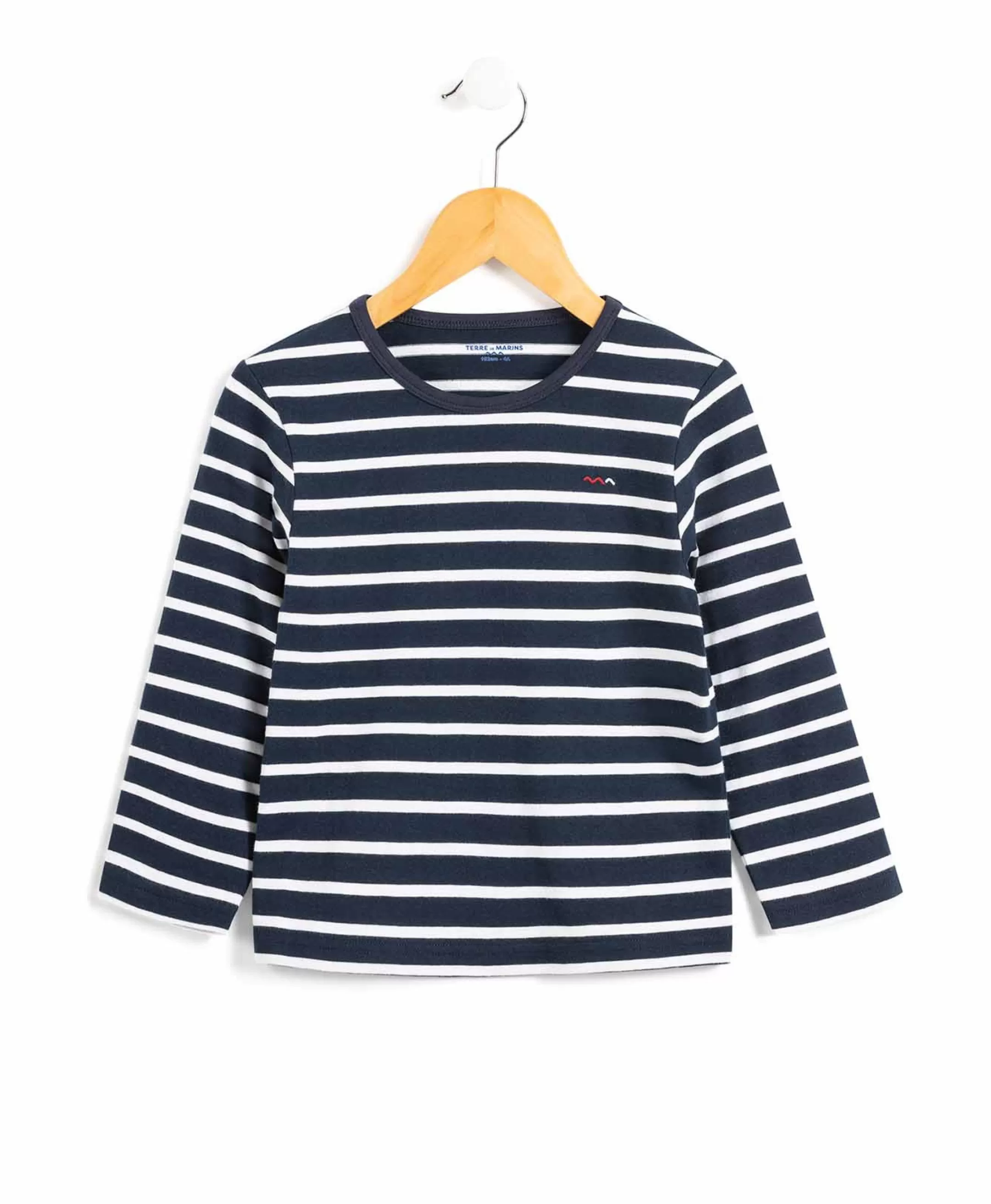 Terre de Marins MARINIERE ML FOND INDIGO RAYE BLANC ECOGAL Shop