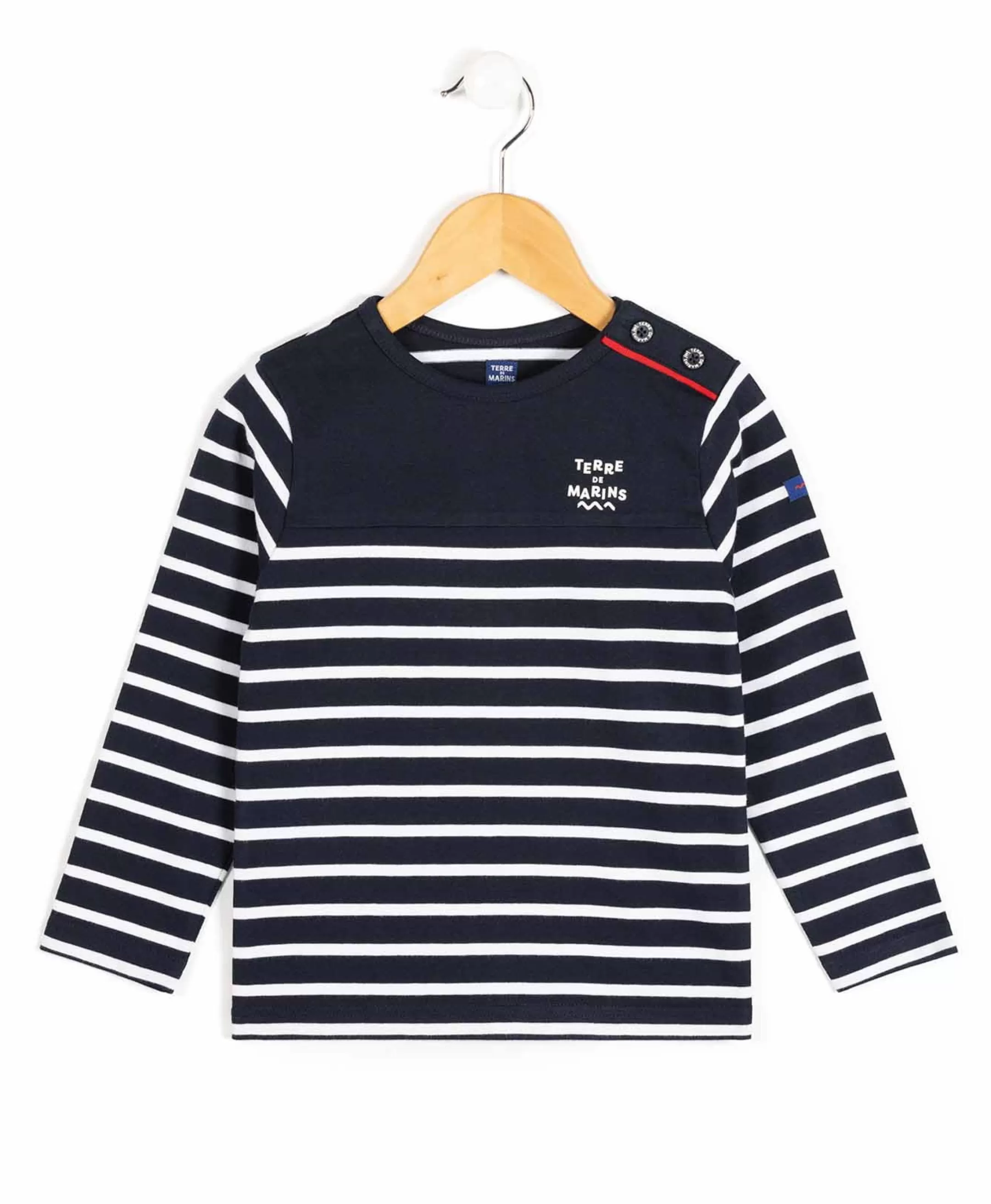Terre de Marins MARINIERE ML FOND MARINE RAYE BLANC OPT CABATAGE Clearance