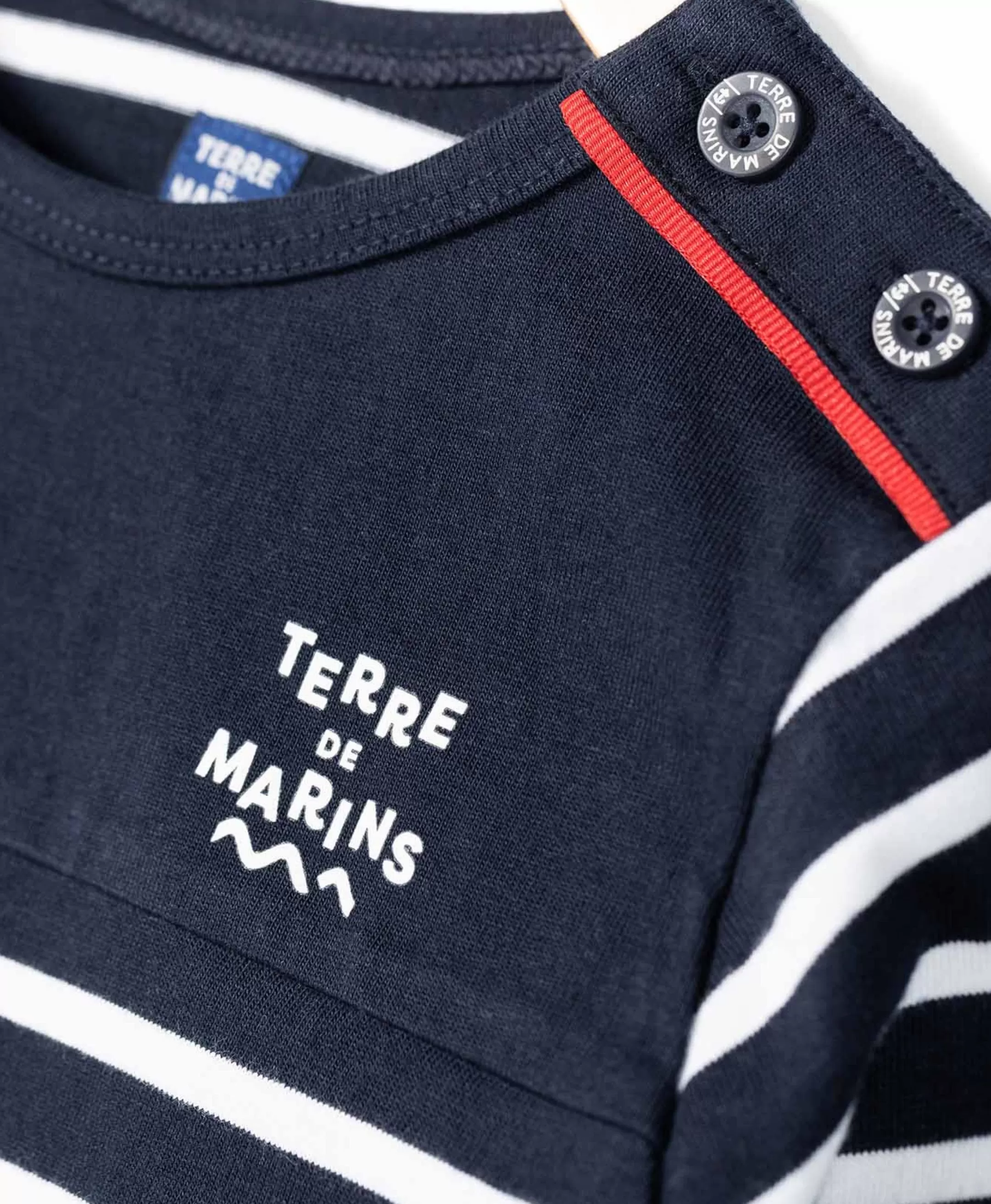 Terre de Marins MARINIERE ML FOND MARINE RAYE BLANC OPT CABATAGE Clearance