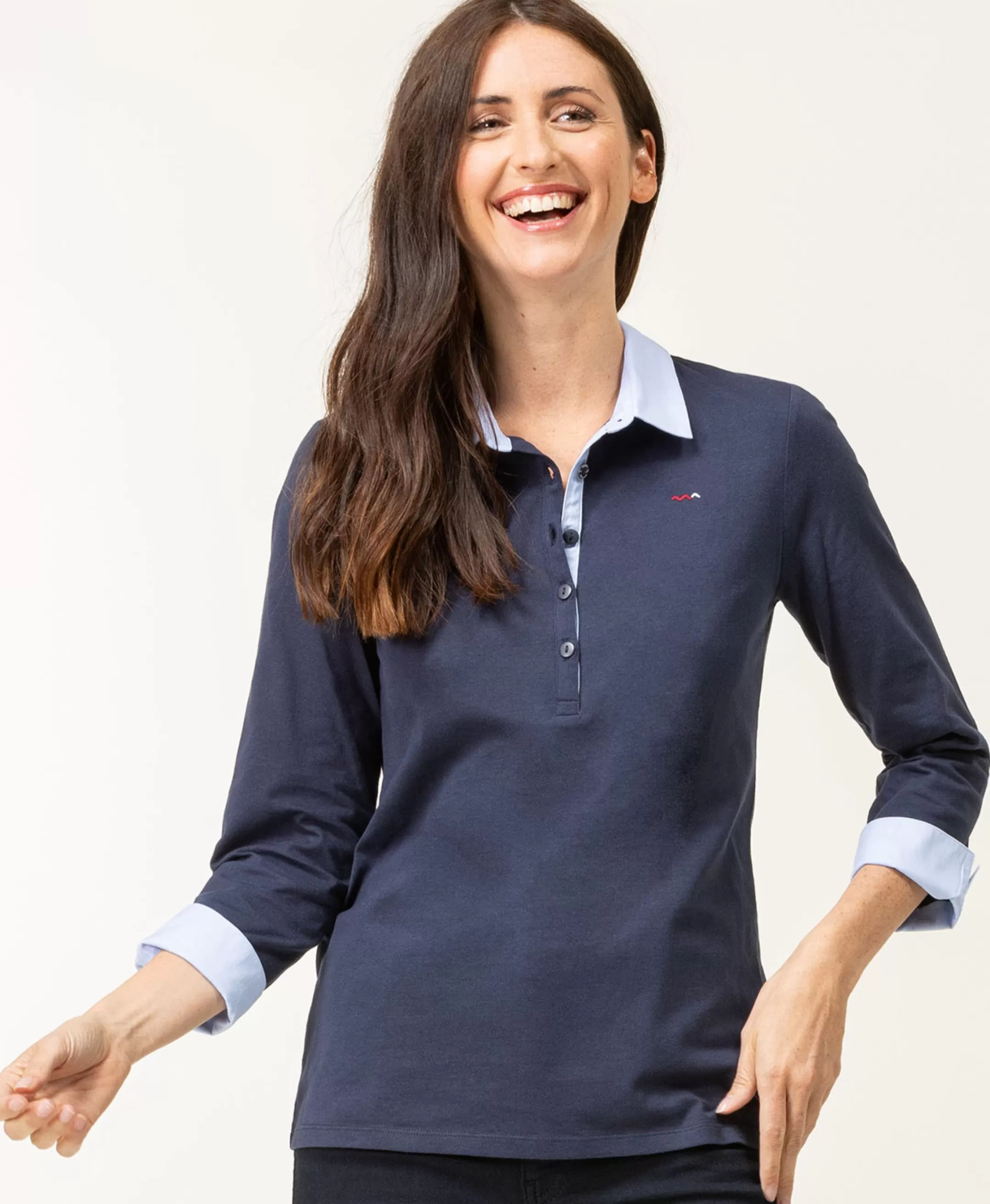 Terre de Marins POLO M3/4 BLEU INDIGO OBOLE Hot