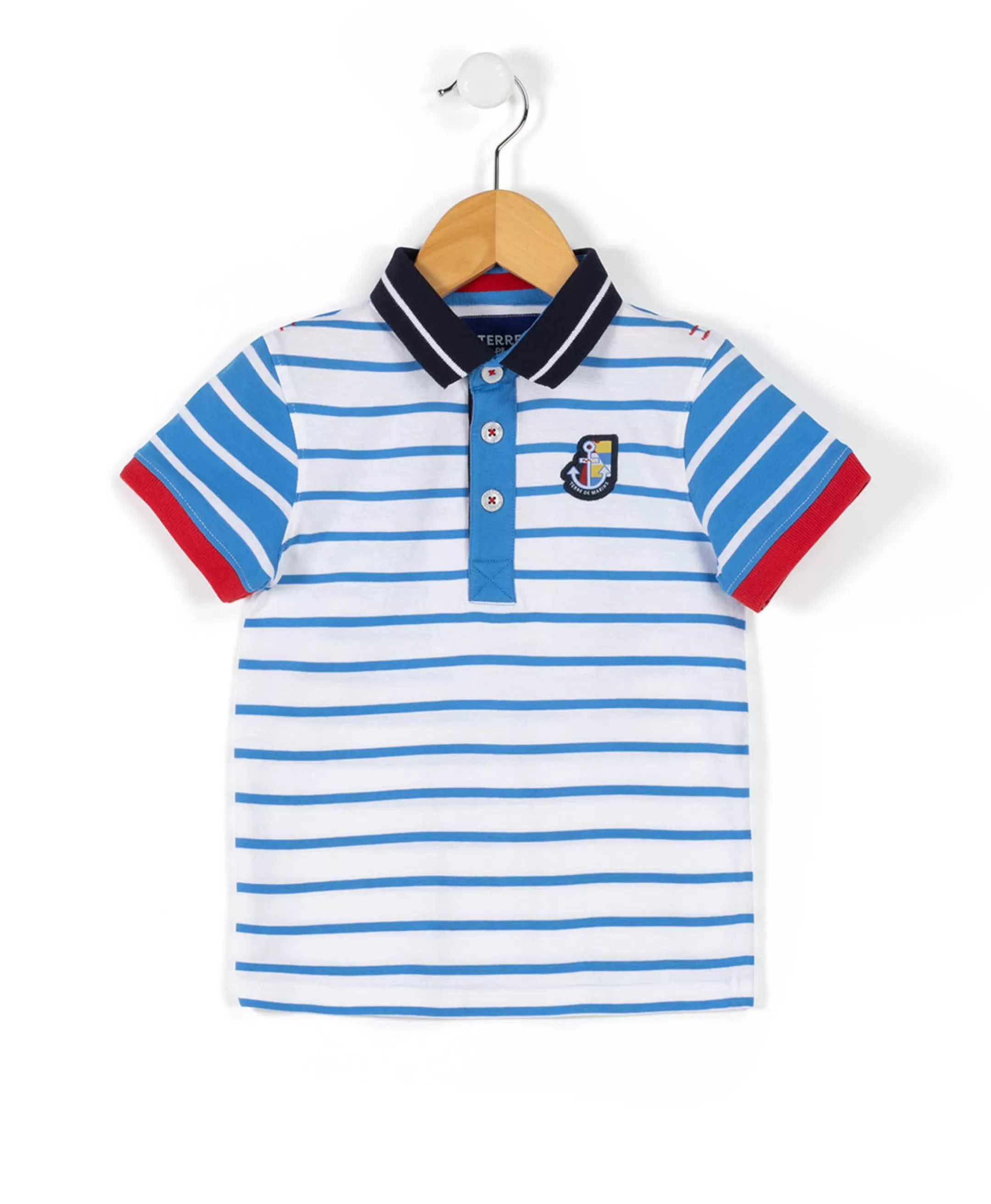 Terre de Marins POLO MC FOND BLANC RAYE BLEU CIRAYE New