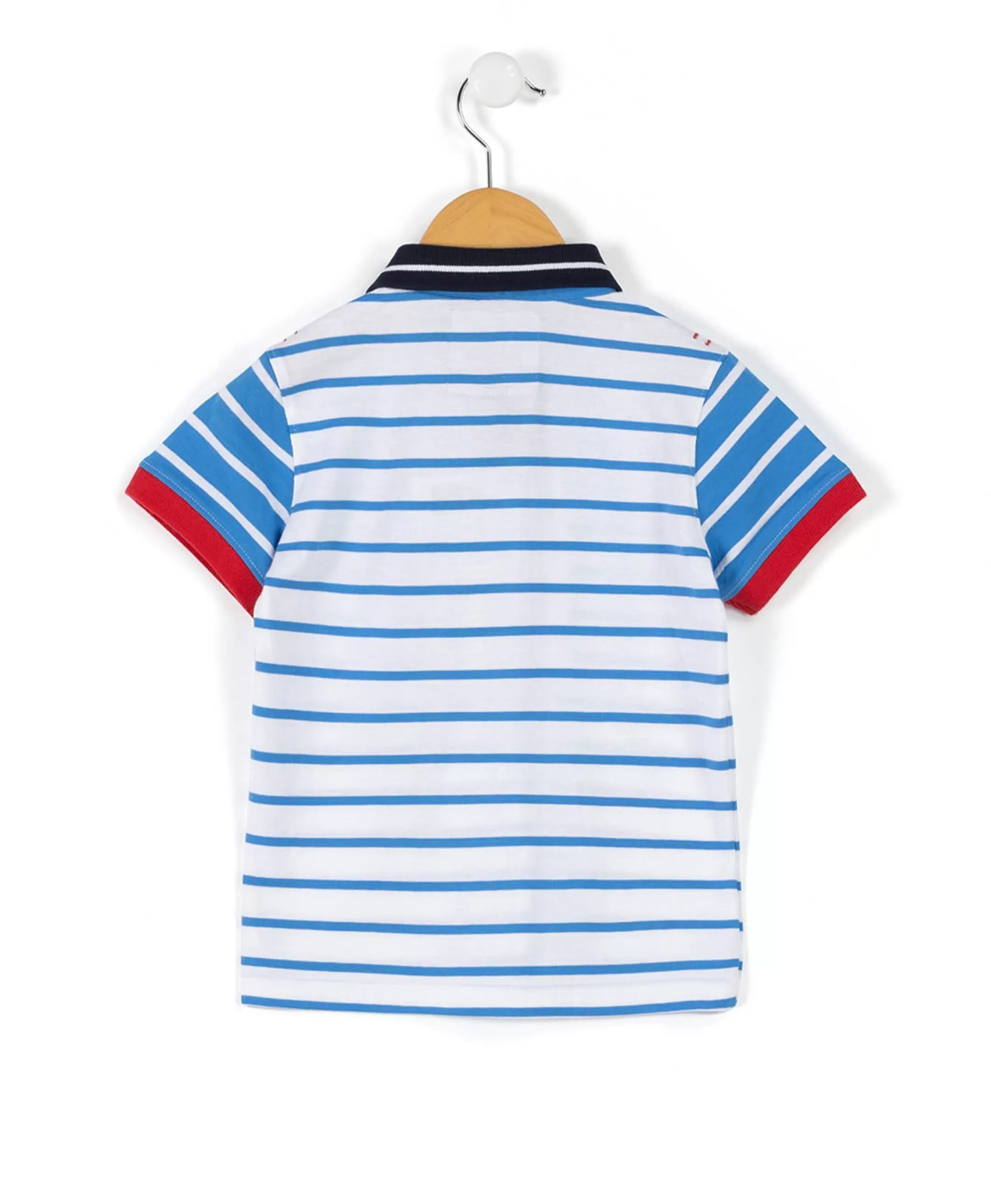 Terre de Marins POLO MC FOND BLANC RAYE BLEU CIRAYE New