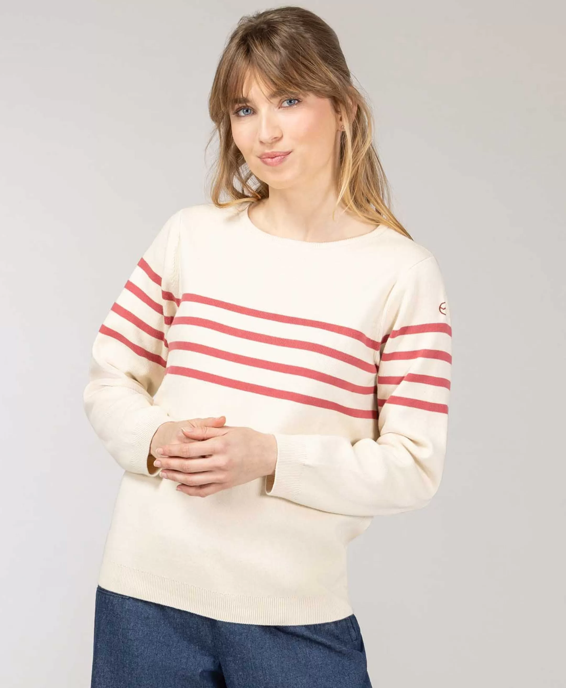 Terre de Marins PULL FOND GREGE RAYE ROSE KERITAGE Discount