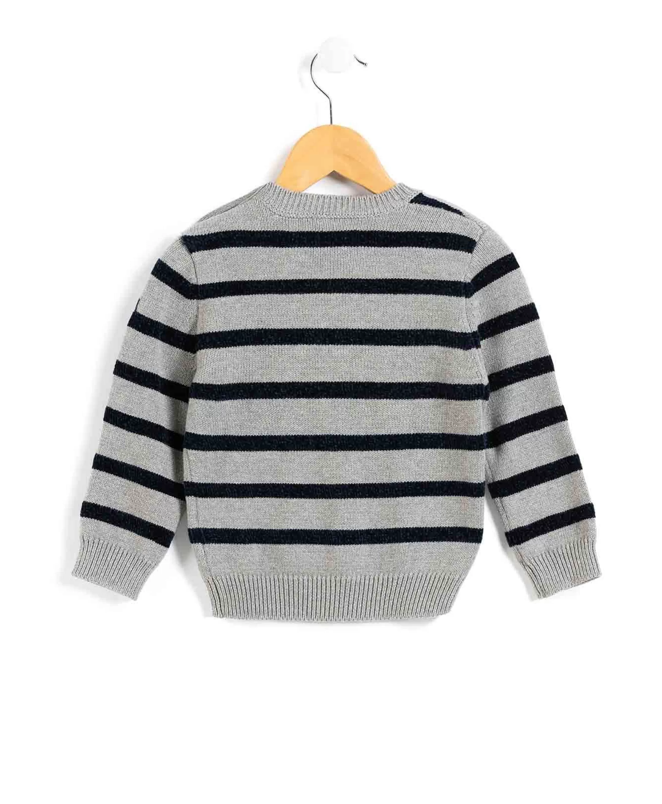 Terre de Marins PULL FOND GRIS CHINE RAYE INDIGO KOMARIN Store