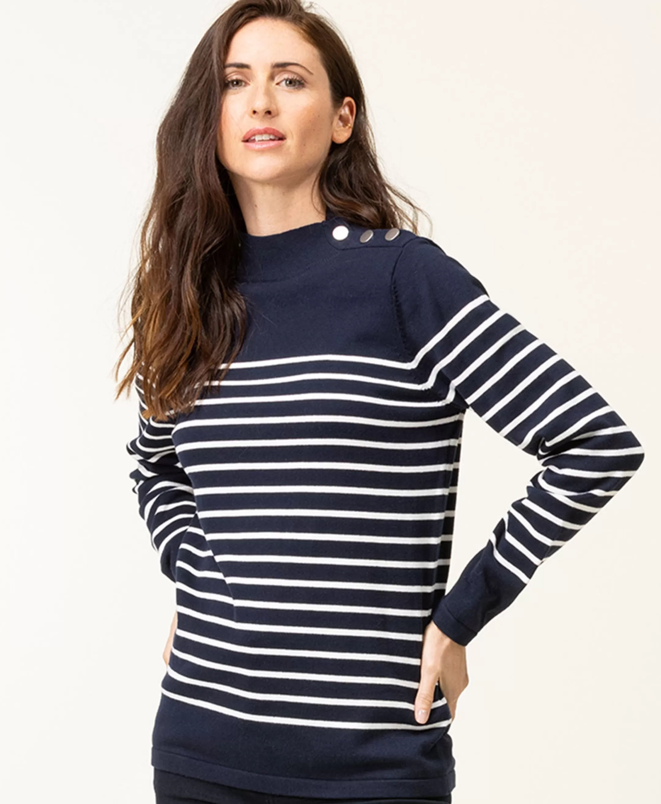 Terre de Marins PULL FOND INDIGO RAYE BLANC PRICHA Flash Sale