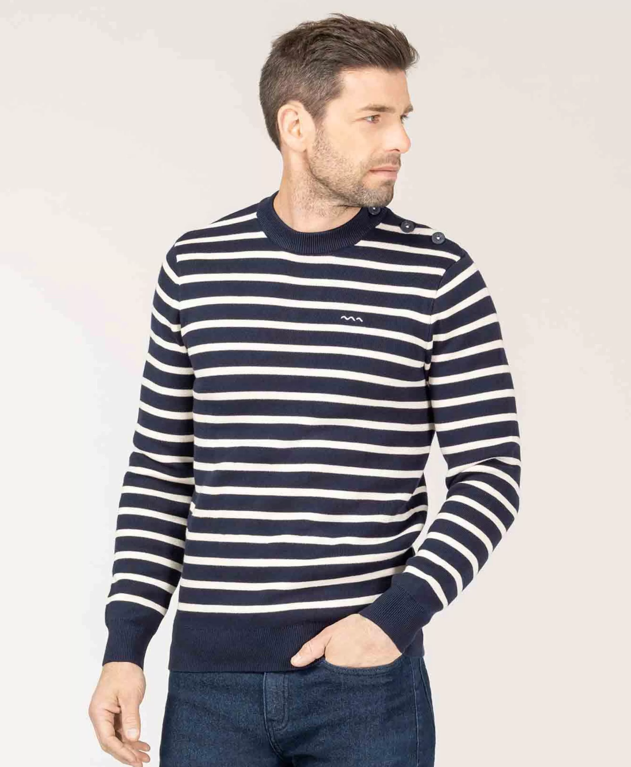 Terre de Marins PULL FOND INDIGO RAYE GREGE KARACLA Flash Sale