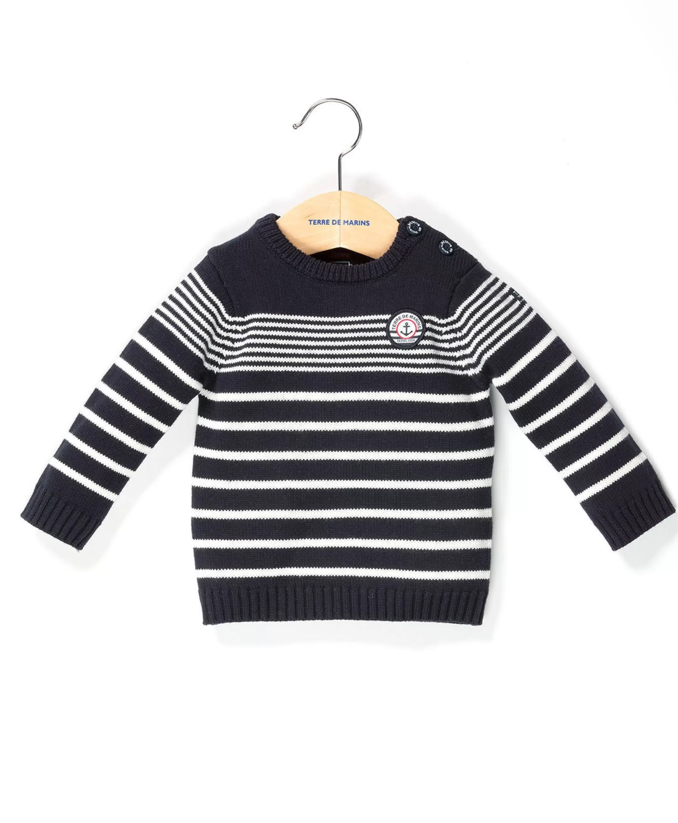 Terre de Marins PULL FOND MARINE RAYE BLANC OPT OMBINO Fashion