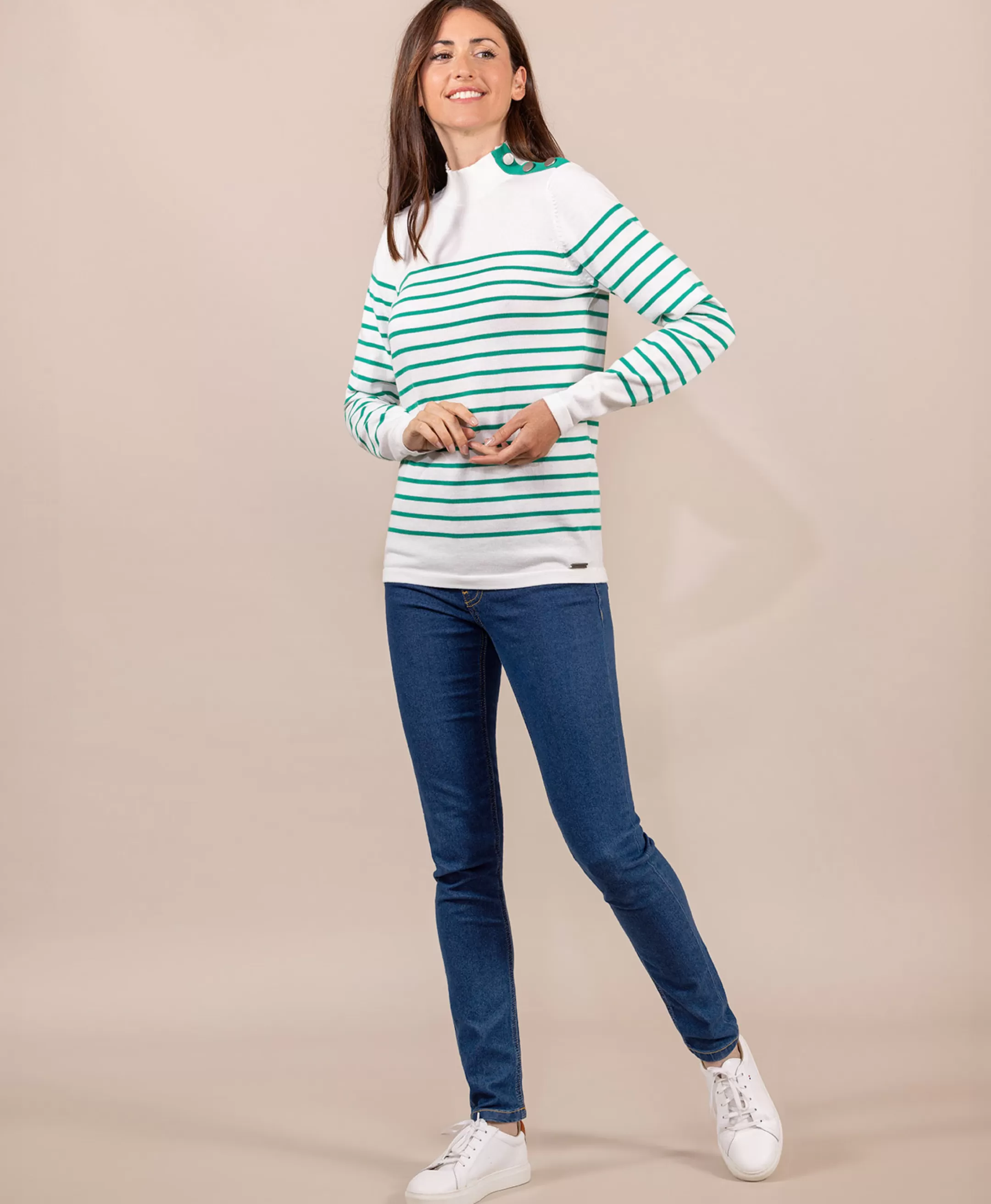 Terre de Marins PULL FOND NATUREL RAYE VERT PRICHA Cheap