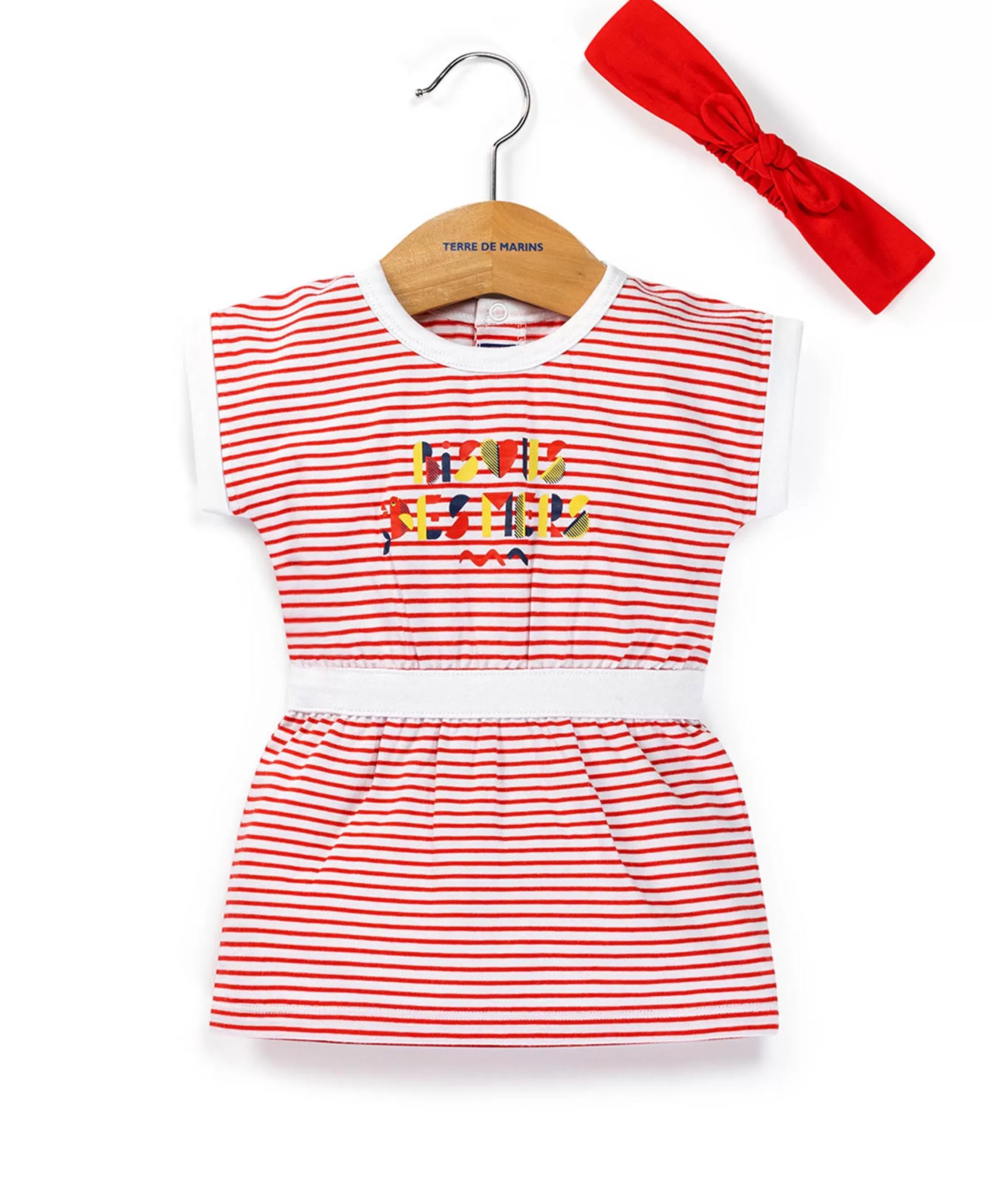 Terre de Marins ROBE + ACCESSOIRE FOND BLANC RAYE ROUGE RANDOL Sale