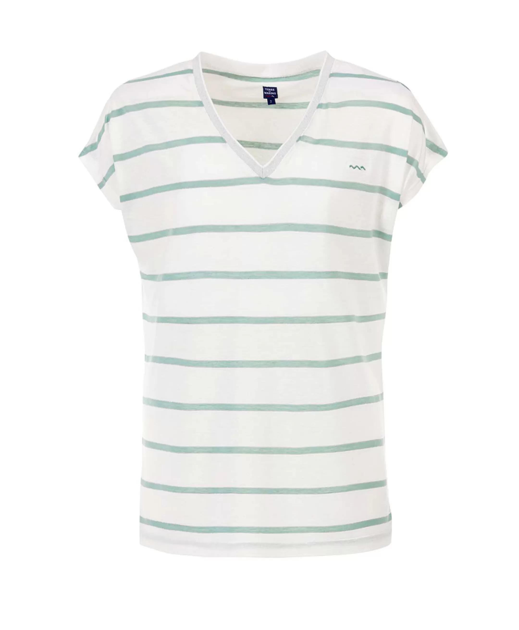 Terre de Marins TEE SHIRT MC RAYE BLANC OPTIQUE/ VERT PALE ABE Best Sale