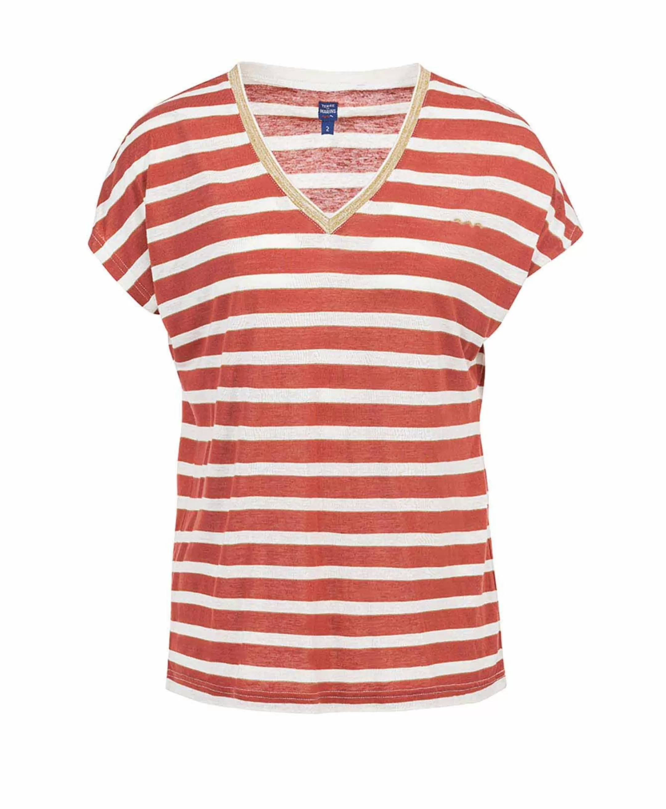 Terre de Marins TEE SHIRT MC RY NATUREL/ROUGE BRIQUE FONCE ABE Discount