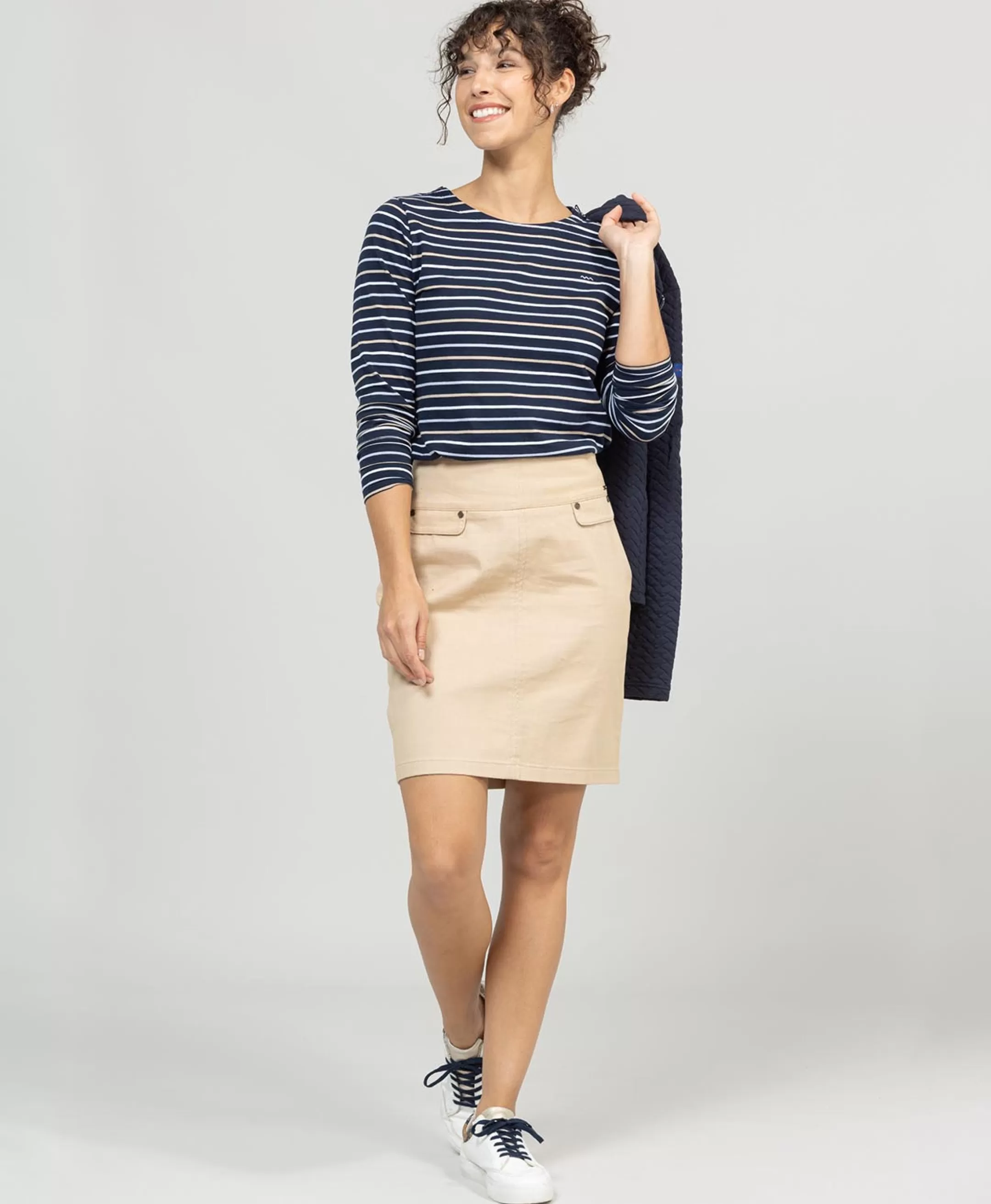 Terre de Marins TEE SHIRT ML FOND INDIGO RAYE MULTICOLORE SABIRE Fashion