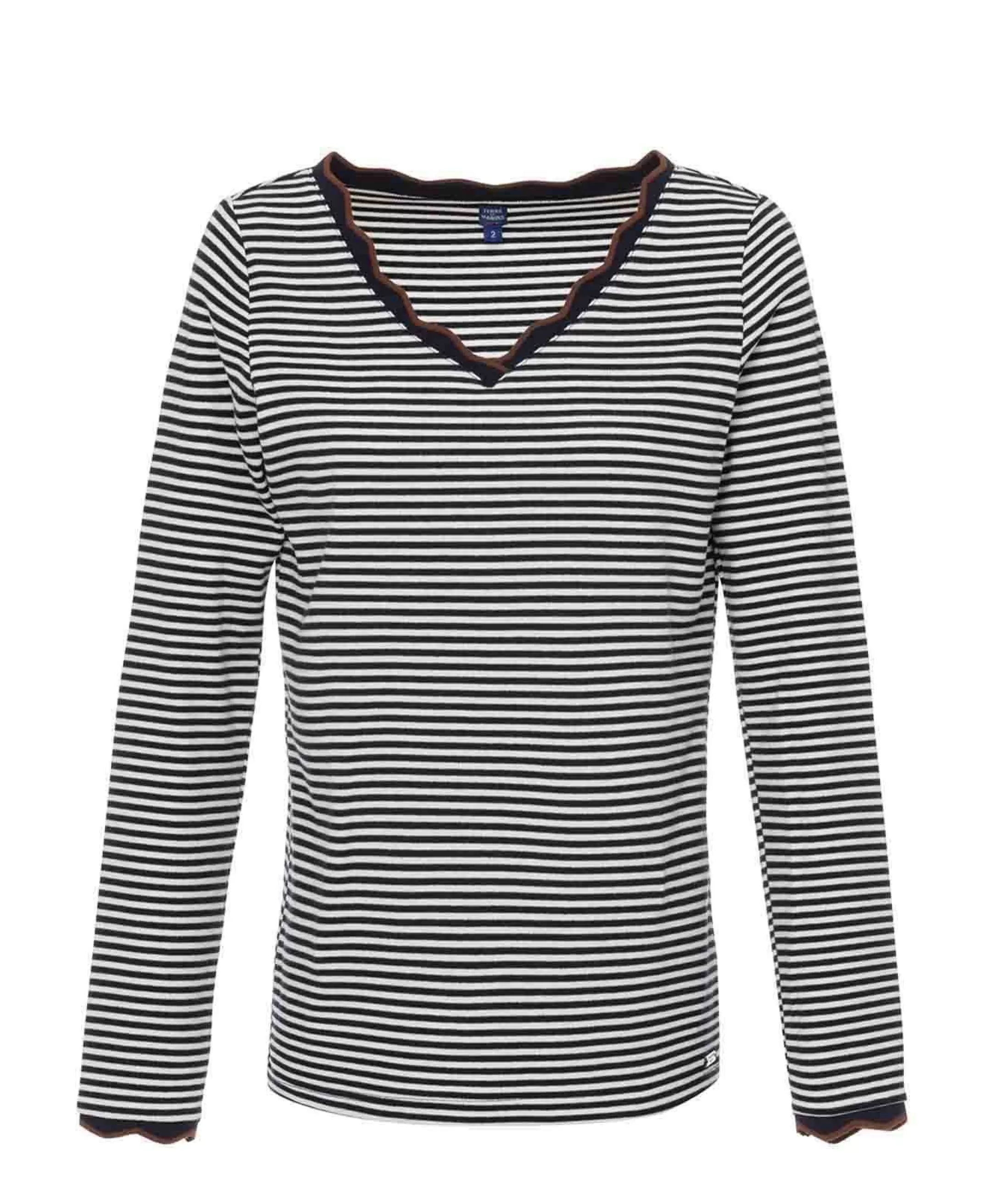 Terre de Marins TEE SHIRT ML FOND NATUREL RAYE INDIGO RAIES Clearance